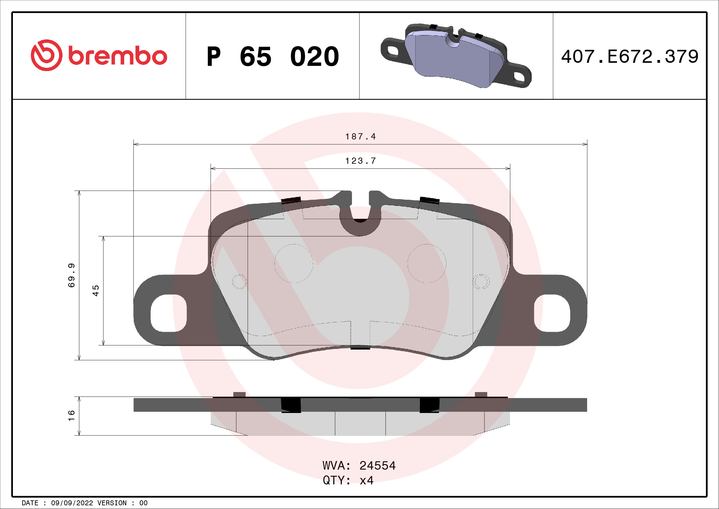 A.B.S. P 65 020 BREMBO Bremsbelagsatz, Scheibenbremse